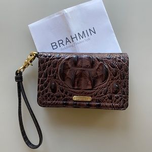 Brahmin glossy croc-embossed leather wristlet